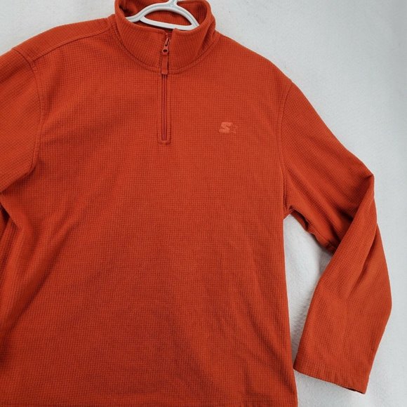 Starter Sweater Mens 1/4 Zip Fleece Orange Sweatshirt Pullover Size Medium - Picture 5 of 12